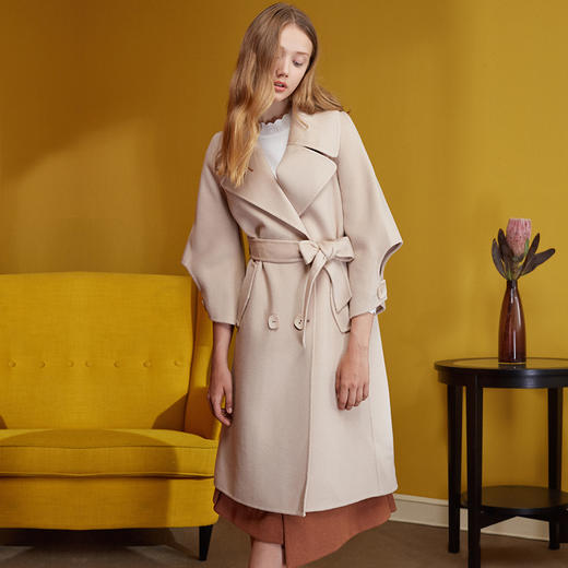 欧芮儿2017冬装双面呢大衣女系带毛呢外套女 商品图0