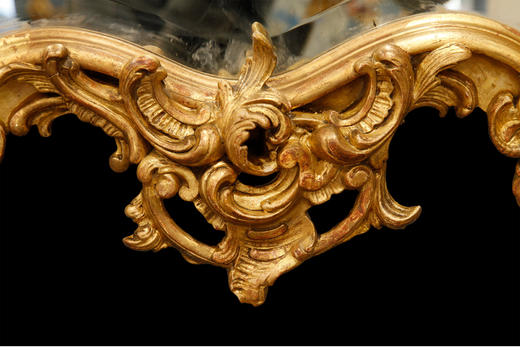 独角鹿西洋古董法国路易十五白鸽天使金叶鎏金灰墁浮雕木质挂镜子 商品图4