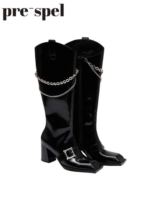 挂链方头中跟长靴 商品图0