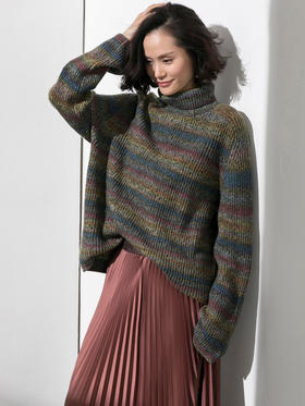 “彩虹”颈袖添香品牌2024秋冬针织毛衣新款圆领女修身显瘦打底衫女长袖彩虹羊绒衫J93E4061