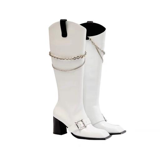 挂链方头中跟长靴 商品图0