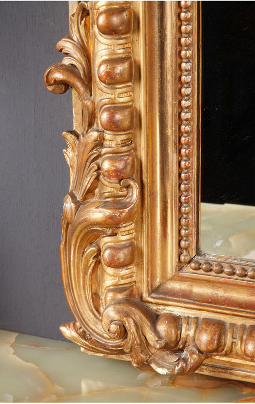 独角鹿西洋古董路易十五风格花卉涡卷金叶鎏金灰墁浮雕木质挂镜 商品图4