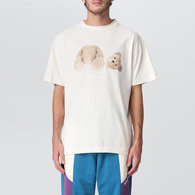 PALM ANGELS 棕榈天使 男士棉质断头熊徽标印花圆领短袖T恤 米黄色 PMAA001F22JER005 0460