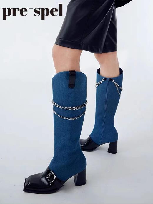 挂链方头中跟长靴 商品图3