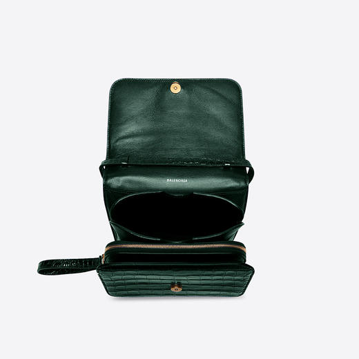 BALENCIAGA 巴黎世家 女士皮革鳄鱼压纹金属徽标标牌迷你提挎包 墨绿色 618156 1LR7M 3011 商品图3