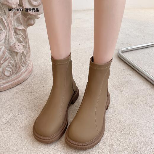 新品薄绒圆头特材时尚百搭矮靴909B25542 商品图2