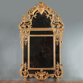 独角鹿西洋古董法国金叶鎏金浮雕叶板纹科林斯柱式木质长方挂镜