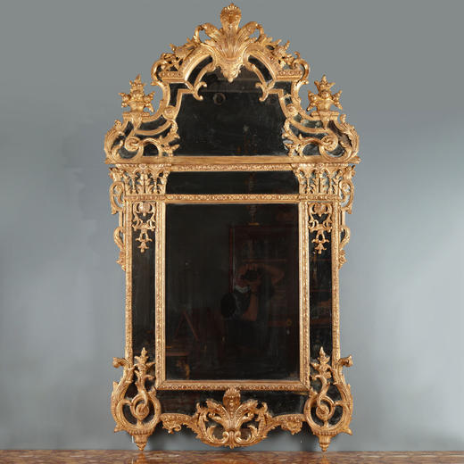 独角鹿西洋古董法国金叶鎏金浮雕叶板纹科林斯柱式木质长方挂镜 商品图0