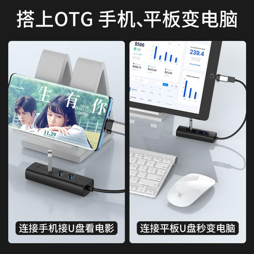 品胜 USB3.0一拖四多功能扩展坞 千兆网卡四合一拓展坞手机平板OTG扩展器 适用笔记本台式机转换器 商品图5