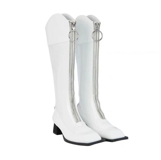 前置双层拉链方头长靴 商品图0