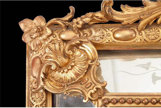 独角鹿西洋古董法国拿破仑三世时期金叶鎏金灰墁浮雕木质挂镜 商品图3
