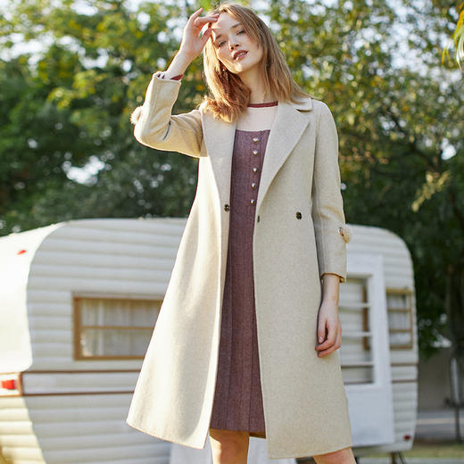 欧芮儿西装领双面呢毛呢外套女2018冬新款中长款过膝呢大衣 商品图0