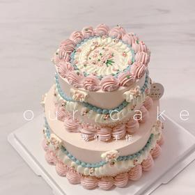 复古小花花6+4小双层蛋糕-低糖处理无添加