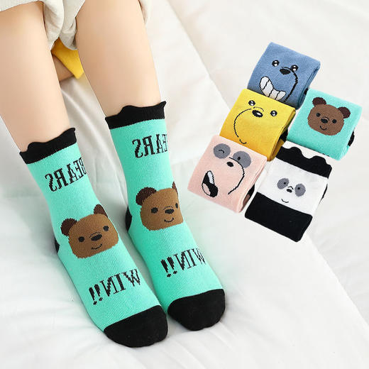 【5双装 七彩彩虹儿童袜子】秋冬季中筒袜男女童厚宝宝袜小孩袜学生袜中大童 商品图3