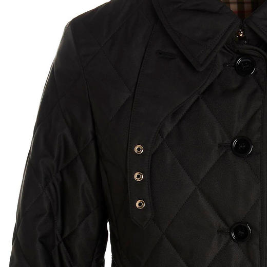 BURBERRY 巴宝莉 女士灯芯绒衣领菱形绗缝短款谷仓夹克棉服 黑色 8049869 B1035 商品图2