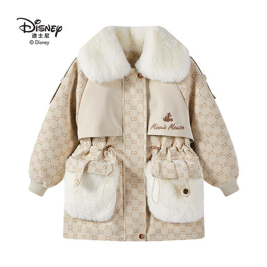 迪士尼2023皮革毛领儿童冬季加厚加绒服LD224s886 XHR 商品图1