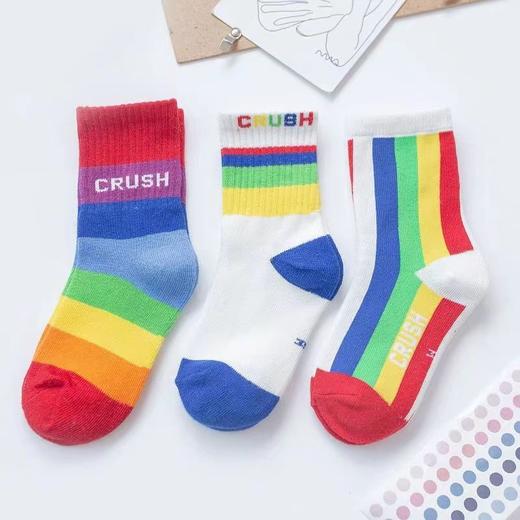 【3双装 儿童舒适彩虹袜子】棉春秋冬季中筒袜男童女童宝宝七彩条纹潮ins韩国 商品图3