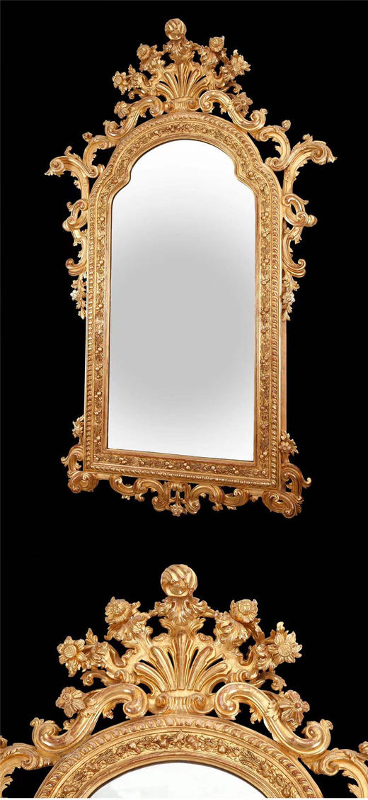 独角鹿西洋古董意大利巴洛克风格金叶鎏金灰墁浮雕大型木质挂镜 商品图1