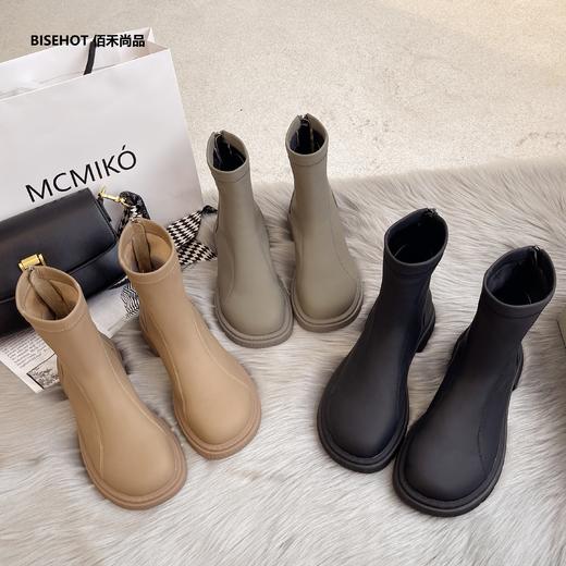 新品薄绒圆头特材时尚百搭矮靴909B25542 商品图7