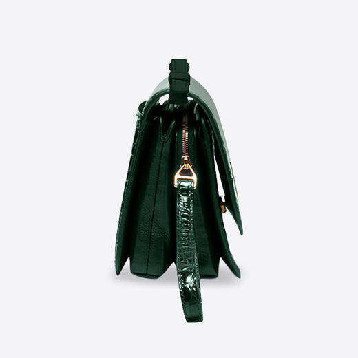 BALENCIAGA 巴黎世家 女士皮革鳄鱼压纹金属徽标标牌迷你提挎包 墨绿色 618156 1LR7M 3011 商品图1