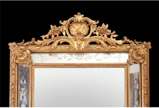 独角鹿西洋古董法国拿破仑三世时期金叶鎏金灰墁浮雕木质挂镜 商品图2