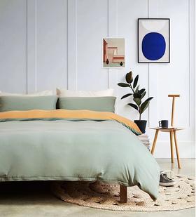 ins风天竺棉双色四件套纯棉被套床单床笠床品