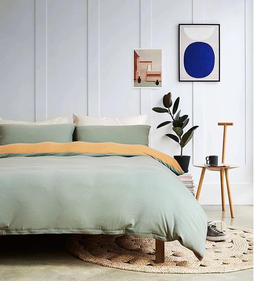 ins风天竺棉双色四件套纯棉被套床单床笠床品 商品图0