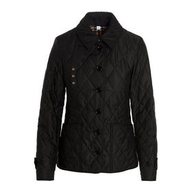 BURBERRY 巴宝莉 女士灯芯绒衣领菱形绗缝短款谷仓夹克棉服 黑色 8049869 B1035
