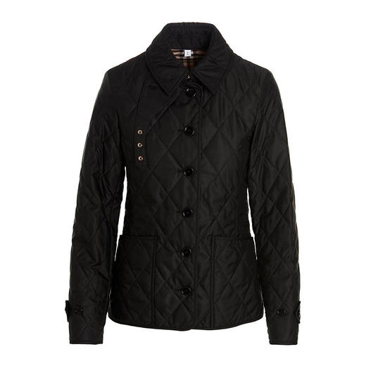 BURBERRY 巴宝莉 女士灯芯绒衣领菱形绗缝短款谷仓夹克棉服 黑色 8049869 B1035 商品图0