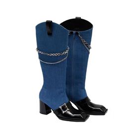 挂链方头中跟长靴