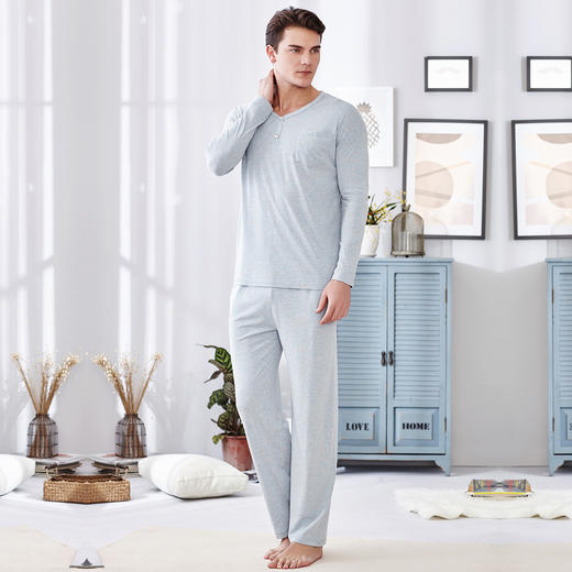 爱帝男士长袖睡衣花纱棉家居服套装 商品图3