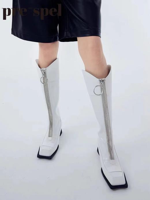 前置双层拉链方头长靴 商品图1