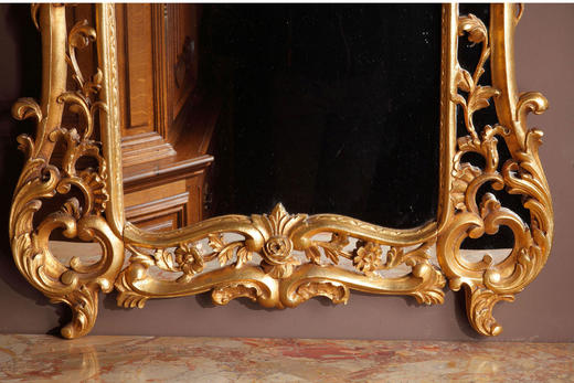 独角鹿西洋古董路易十五风格花卉涡卷金叶鎏金灰墁浮雕木质挂镜 商品图3