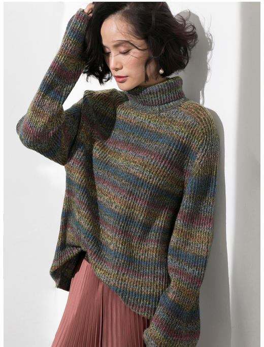 “彩虹”颈袖添香品牌2024秋冬针织毛衣新款圆领女修身显瘦打底衫女长袖彩虹羊绒衫J93E4061 商品图1