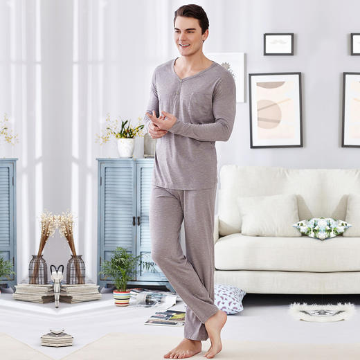 爱帝男士长袖睡衣花纱棉家居服套装 商品图7