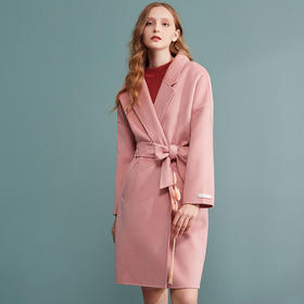 欧芮儿欧芮儿2017冬新款双面呢粉色毛呢外套女中长款