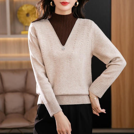 半高领打底衫假两件拼色短款针织毛衣CC-9-6839 商品图3