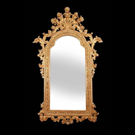 独角鹿西洋古董意大利巴洛克风格金叶鎏金灰墁浮雕大型木质挂镜 商品图0