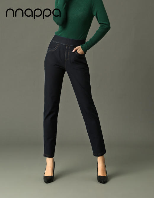 热熔岩牛仔抓毛中腰铅笔裤PA29222 商品图0