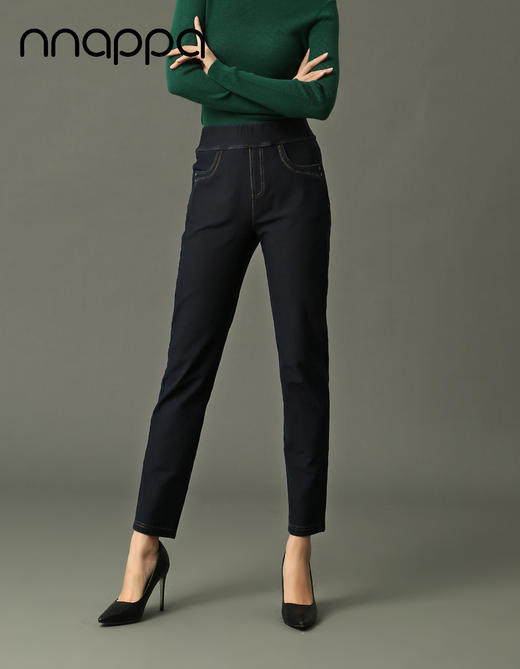 热熔岩牛仔抓毛中腰铅笔裤PA29222 商品图1