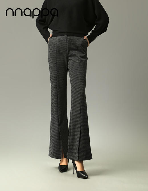 千鸟格微喇开衩长裤PA29233 商品图1