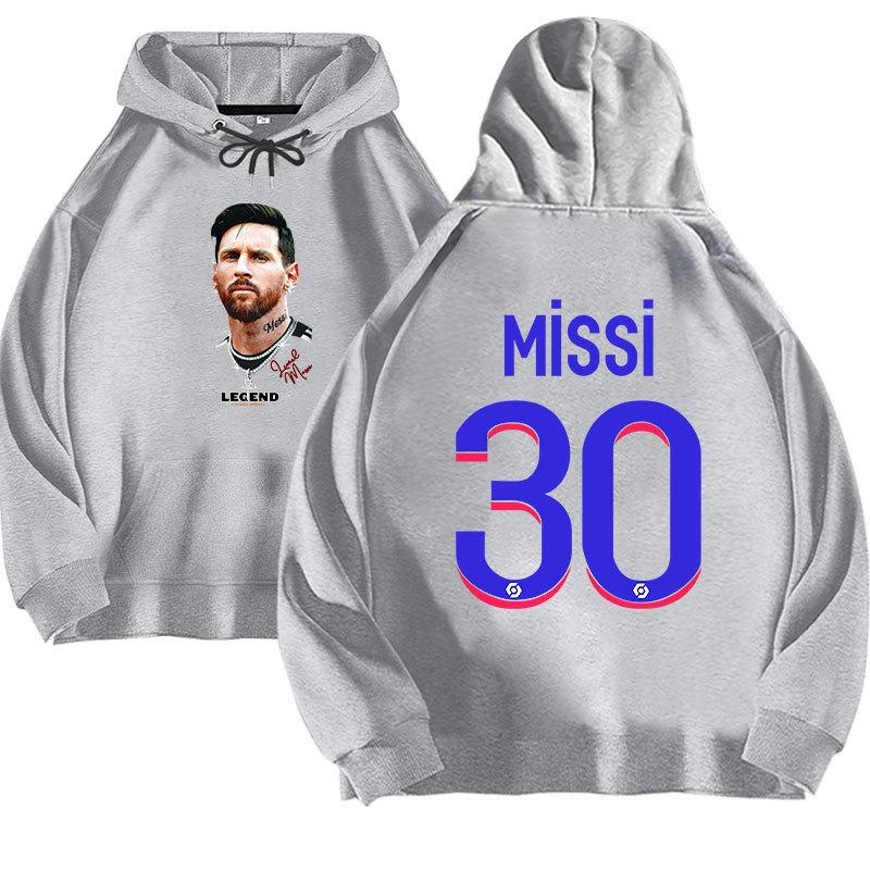 巴黎梅西头像30号加绒连帽卫衣男女长袖宽松情侣秋冬messi足球星