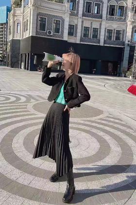 粗花呢镀金扣高腰外套