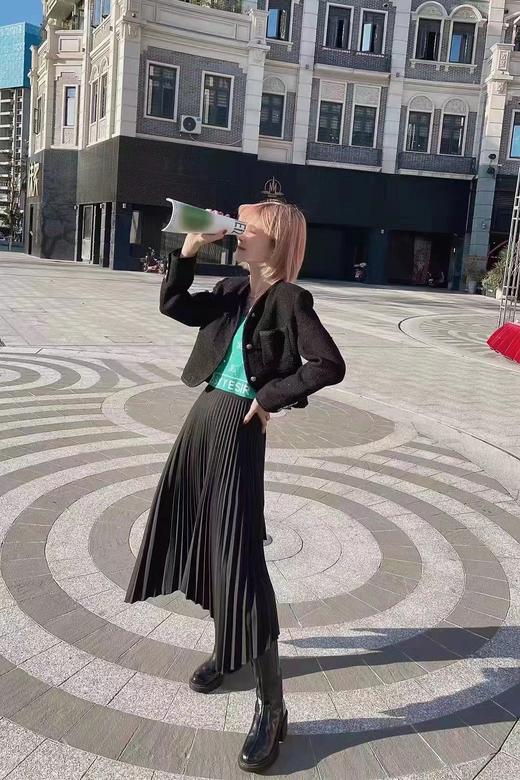 粗花呢镀金扣高腰外套 商品图0