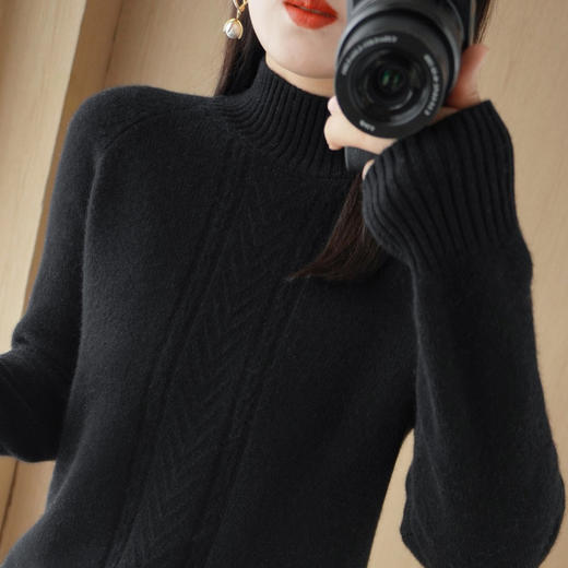 QHJY-JYJH22041秋冬新款女式毛衣提花加厚半高领插肩袖针织衫韩版羊毛打底衫 商品图4