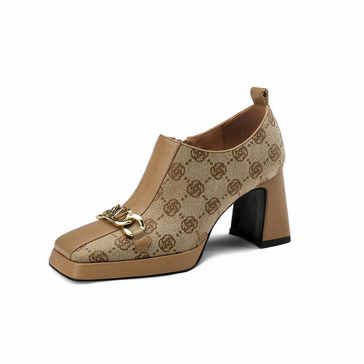 复古优雅，真皮拼接粗跟高跟鞋DP-9182 商品图10