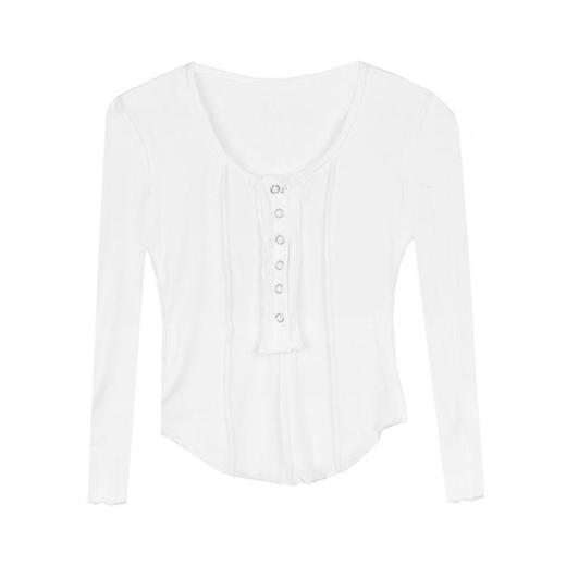 性感方领短款紧身长袖T恤女装早秋纯欲风针织打底衫小众别致上衣 商品图2