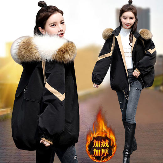 派克女短款大毛领，冬装新款韩版宽松ins袄加厚外套HR-9382567 商品图7