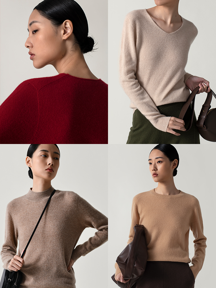 322工房纯山羊绒衫女2022新款秋冬纯色套头打底衫合体针织衫毛衣