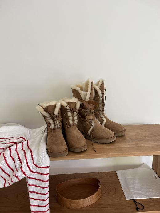 河南桑坡雪地靴 女神两穿款高筒/中筒 系带丝带款羊皮毛一体栗色 商品图1